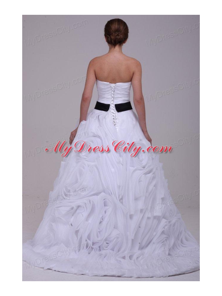 Sweetheart Ball Gown One Shoulder Ruffles White Wedding Dress with Lace Up