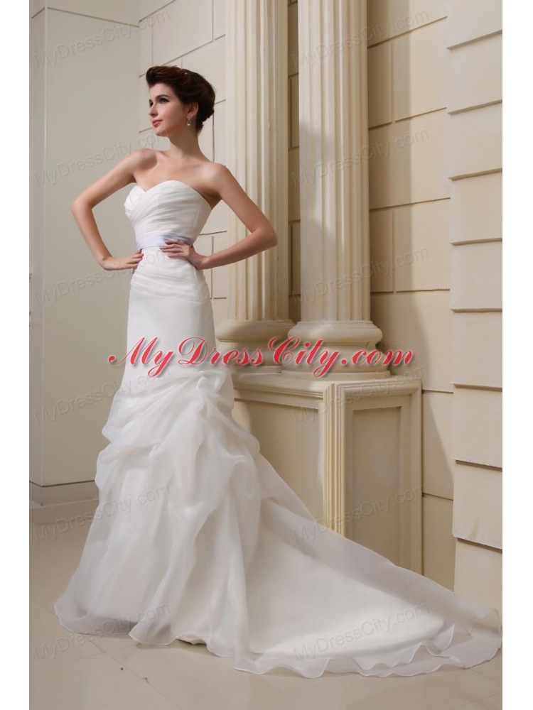 2014 Elegant Mermaid Sweetheart Belt Ruching Pick-ups Wedding Dress with Side Zipper