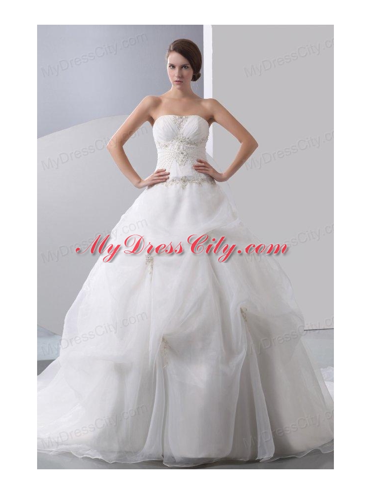 Ball Gown Strapless Beading Zipper Up Organza Wedding Dress