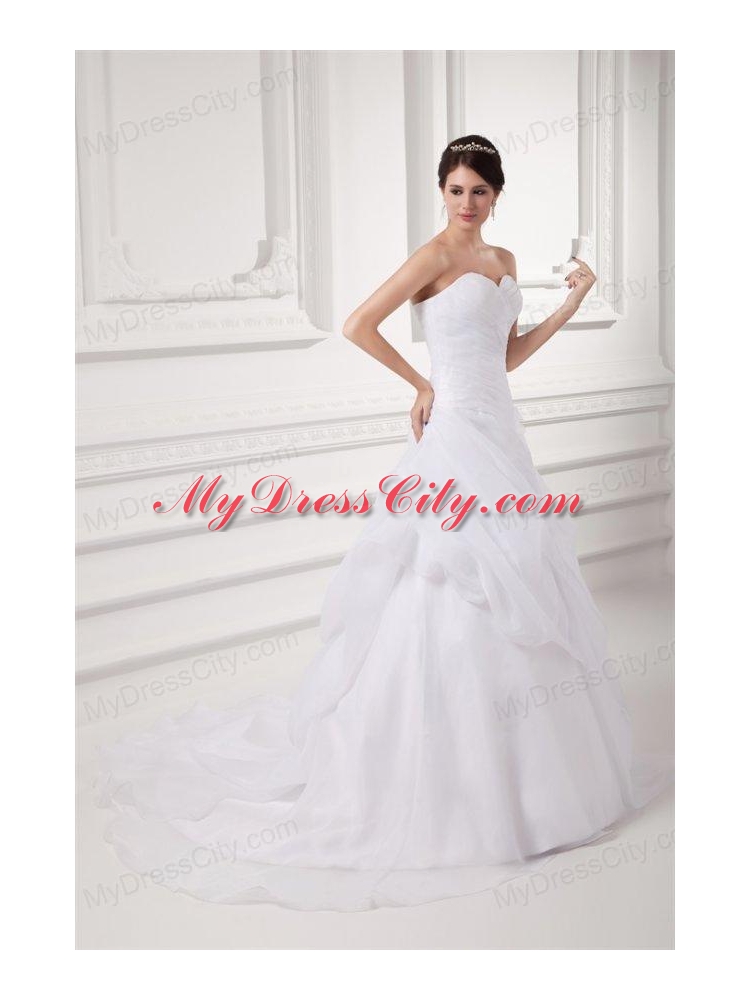 Court Train Elegant A-line Sweetheart Wedding Dress with Pick-ups