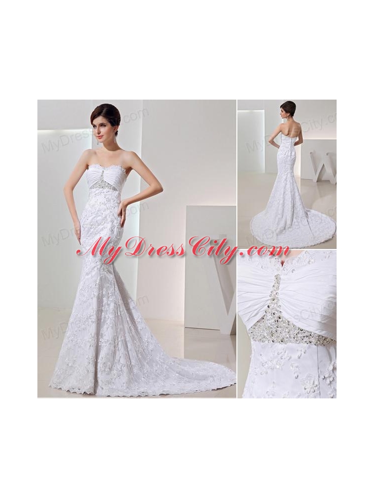 2014 Romantic Mermeid Sweetheart Beading Wedding Dress with Clasp Handle Lace