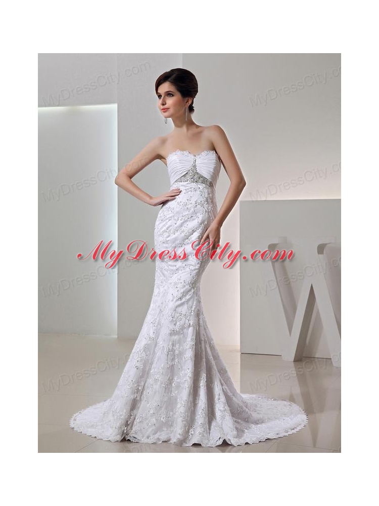 2014 Romantic Mermeid Sweetheart Beading Wedding Dress with Clasp Handle Lace