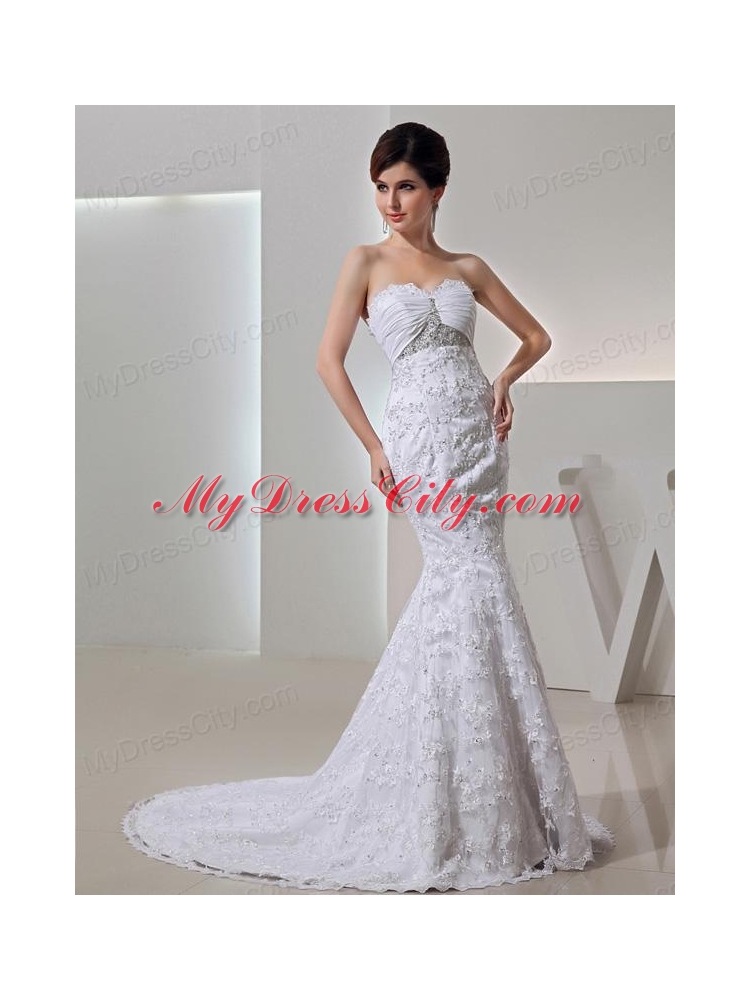 2014 Romantic Mermeid Sweetheart Beading Wedding Dress with Clasp Handle Lace