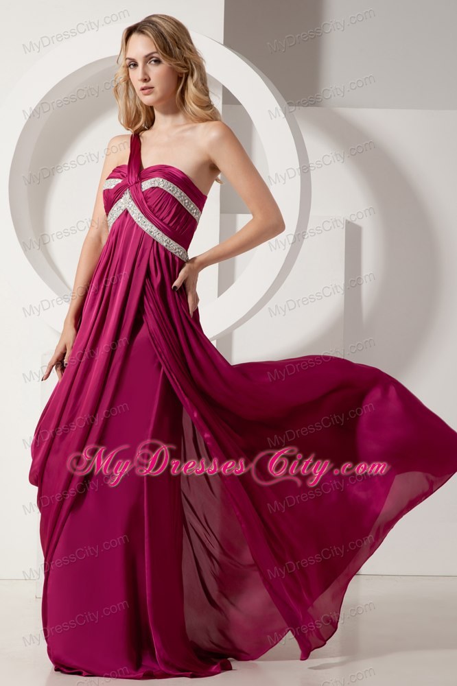 Fuchsia Column Maxi Evening Dresses with One Shoulder Beading