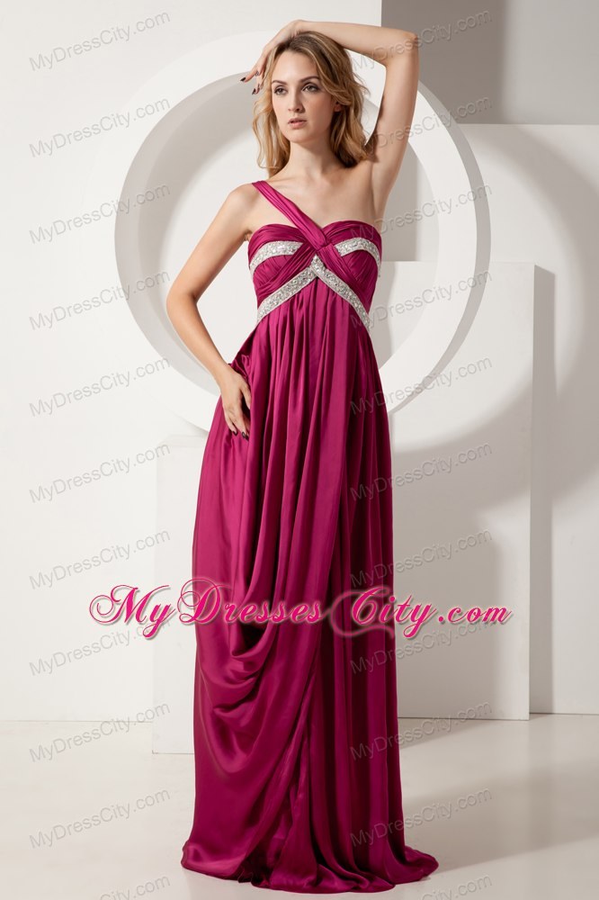 Fuchsia Column Maxi Evening Dresses with One Shoulder Beading
