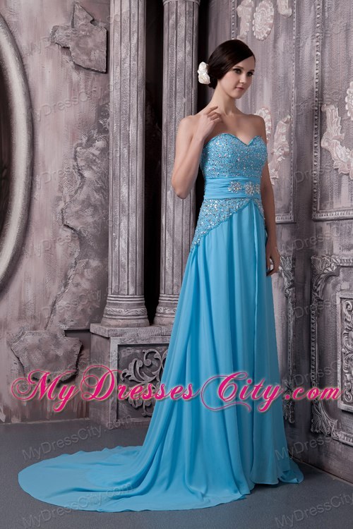 2013 Aqua Blue Sweetheart Maxi Evening Dresses with Chiffon