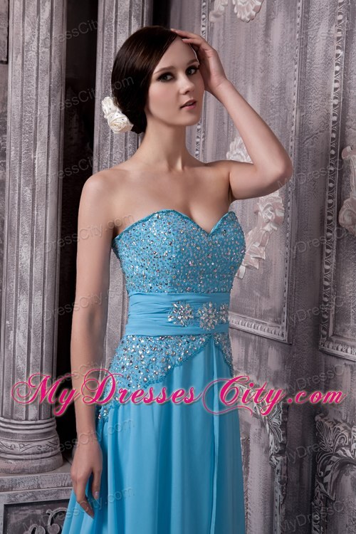 2013 Aqua Blue Sweetheart Maxi Evening Dresses with Chiffon