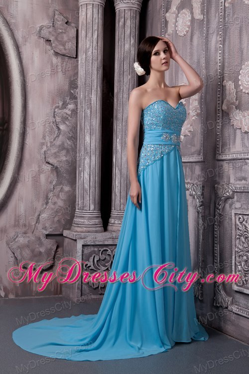 2013 Aqua Blue Sweetheart Maxi Evening Dresses with Chiffon