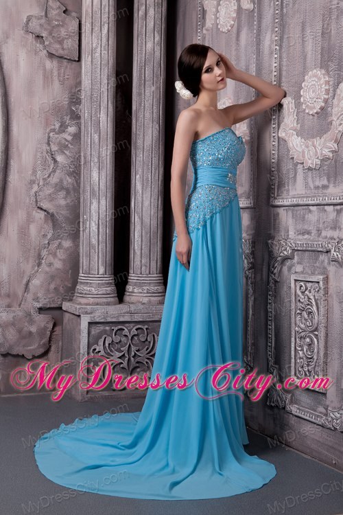 2013 Aqua Blue Sweetheart Maxi Evening Dresses with Chiffon