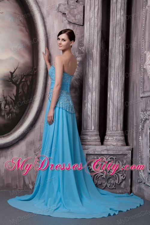 2013 Aqua Blue Sweetheart Maxi Evening Dresses with Chiffon