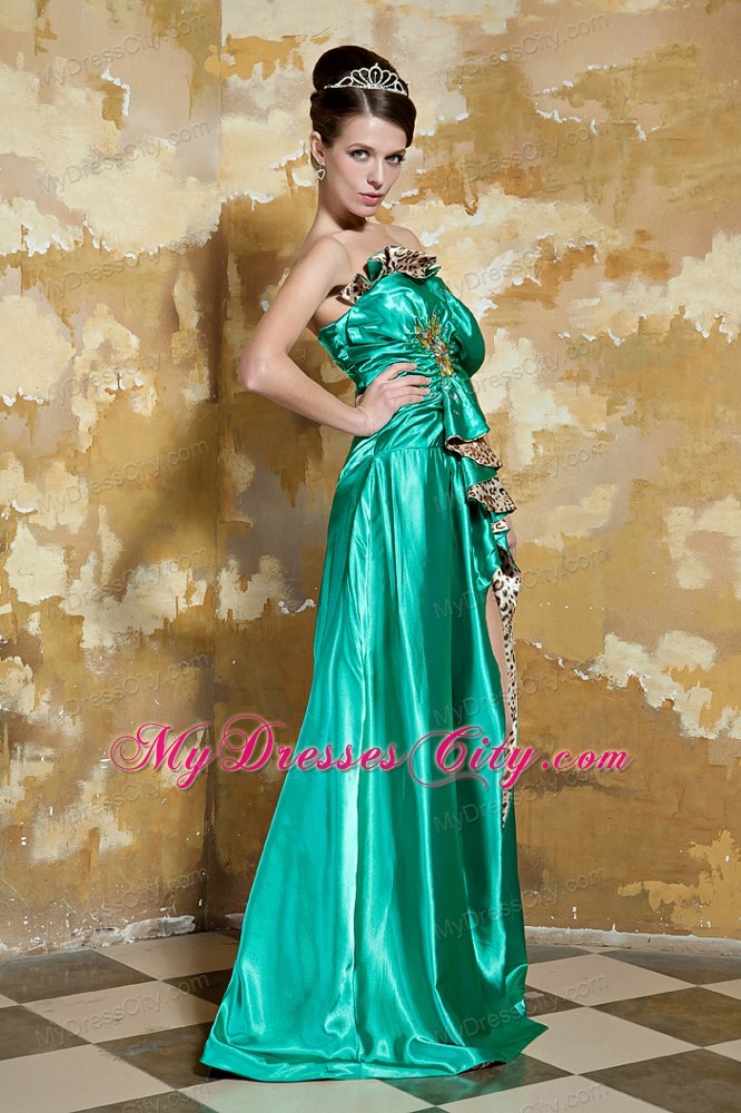 Green Sweetheart High Slit Beading Evening Dresses for Celebrity