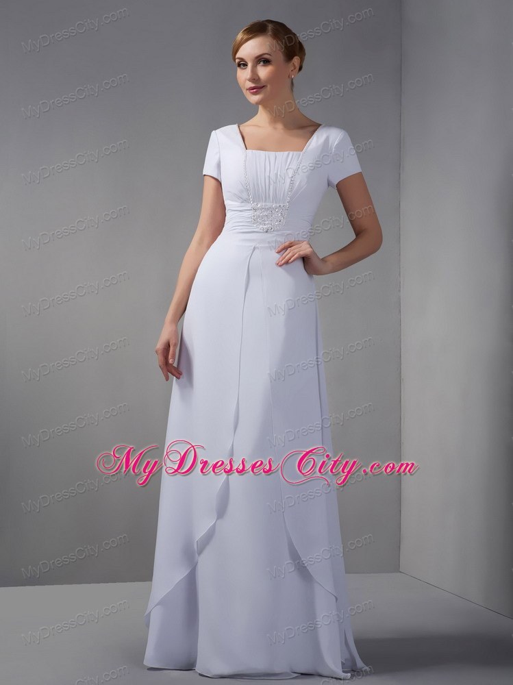 Square White Column Mother Of The Bride Dress Long Chiffon Beading