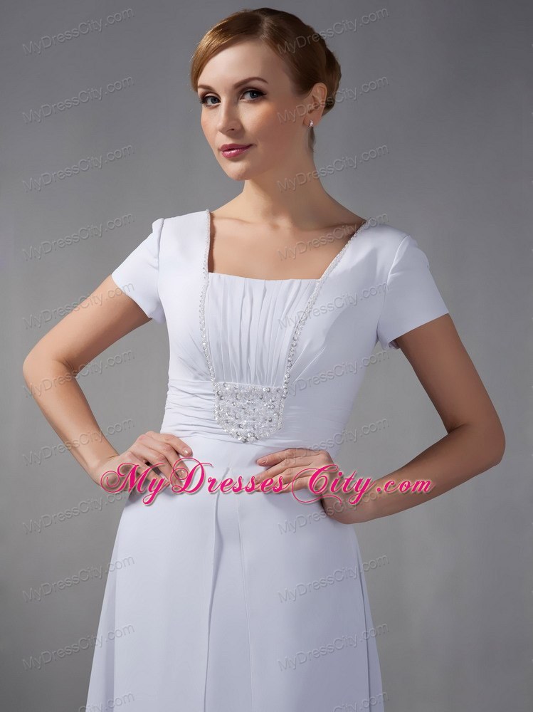 Square White Column Mother Of The Bride Dress Long Chiffon Beading
