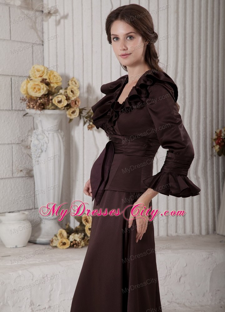 Long Sleeves V-neck Brown Beading Mother Dress for Wedding A-line