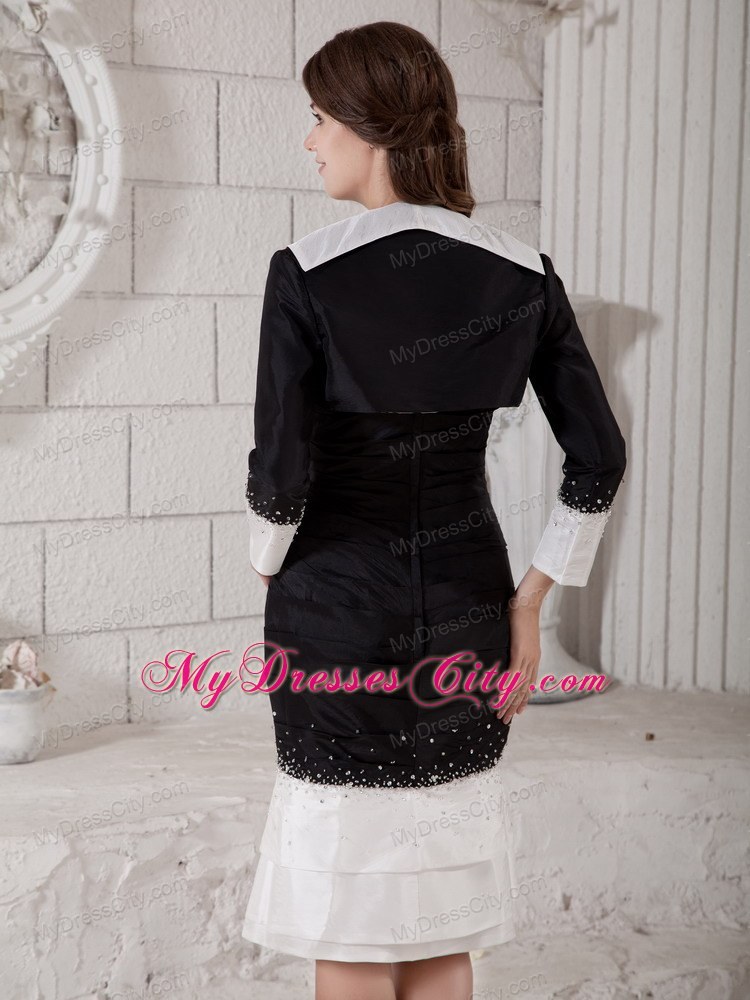 Beading White and Black Column Mother Dress Strapless Knee-length