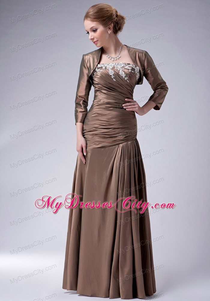 Empire Strapless Brown Taffeta Floor-length Appliques Mothers Dresses