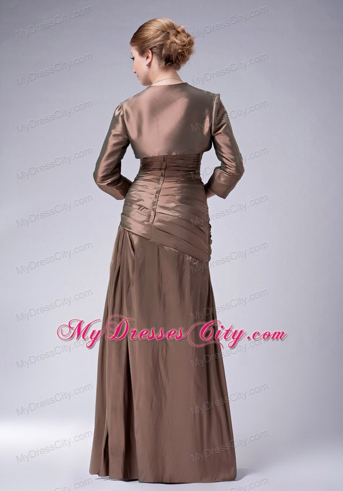 Empire Strapless Brown Taffeta Floor-length Appliques Mothers Dresses