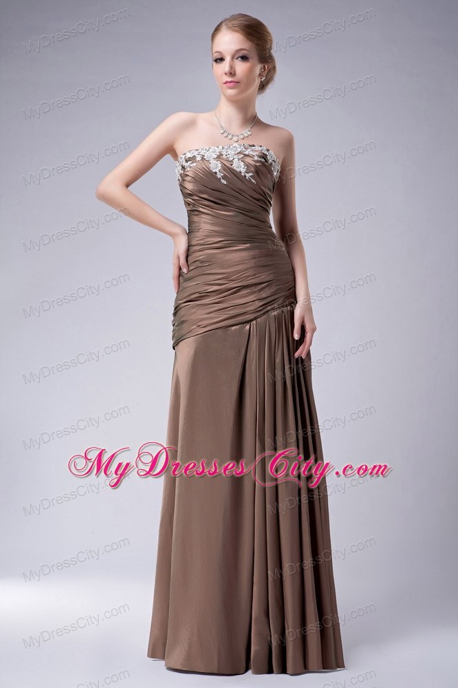 Empire Strapless Brown Taffeta Floor-length Appliques Mothers Dresses