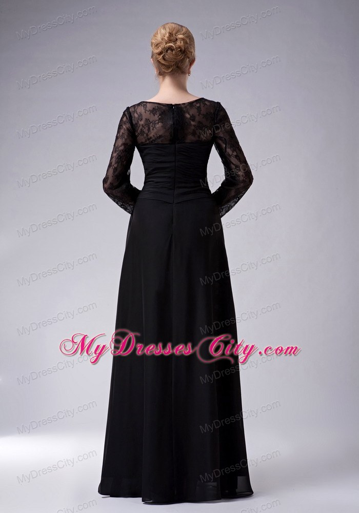 Long Sleeves Black Empire Scoop for Mother Of The Bride Dress Ruche