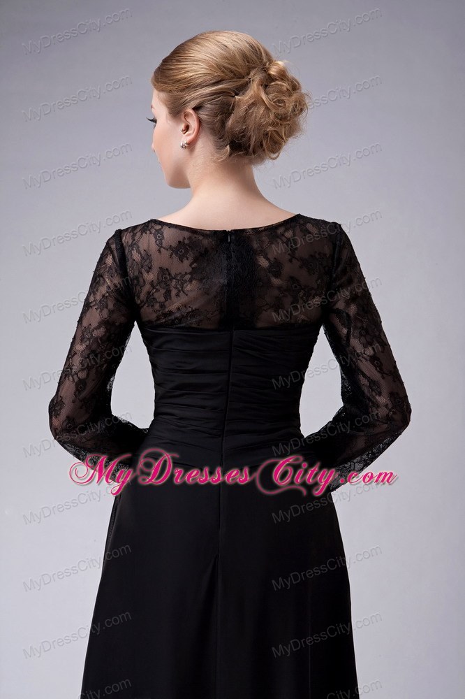 Long Sleeves Black Empire Scoop for Mother Of The Bride Dress Ruche