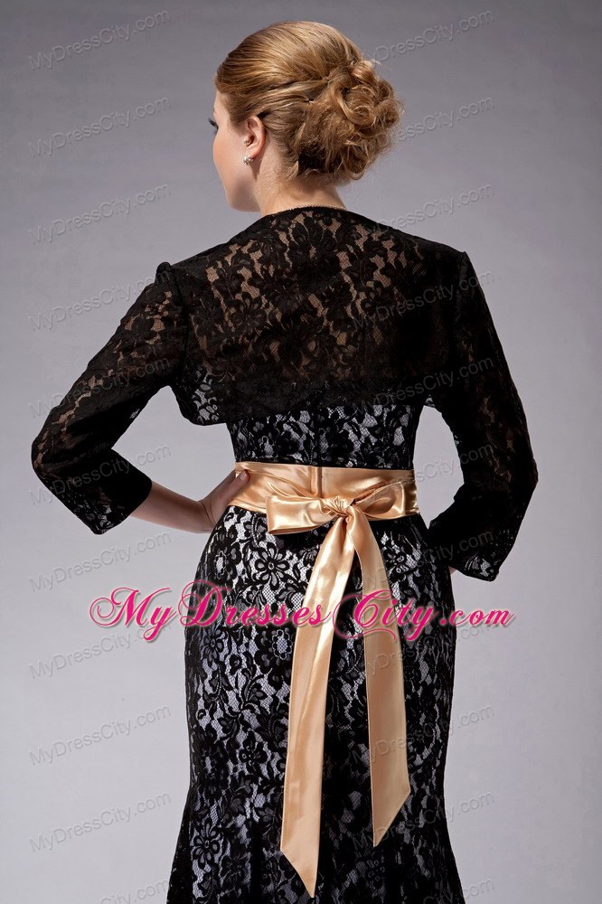 Strapless Floor-length Lace Black Mother of Groom Dress Column Sashes