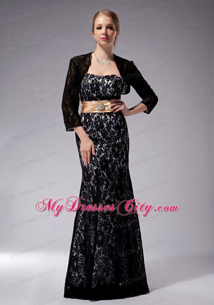 Strapless Floor-length Lace Black Mother of Groom Dress Column Sashes