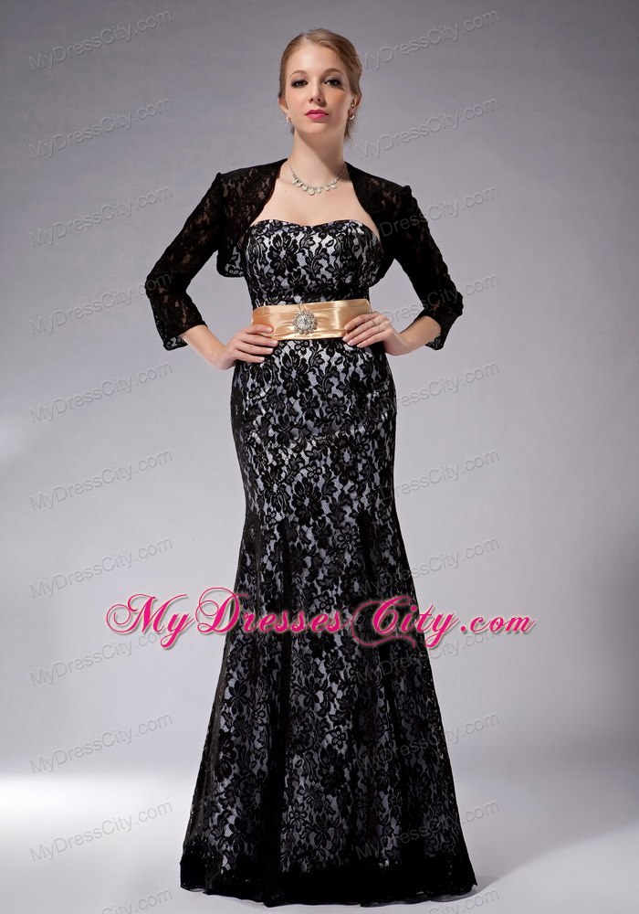 Strapless Floor-length Lace Black Mother of Groom Dress Column Sashes