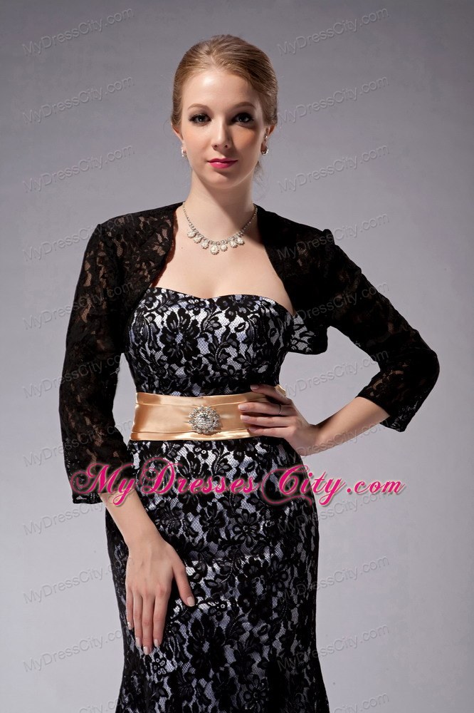 Strapless Floor-length Lace Black Mother of Groom Dress Column Sashes