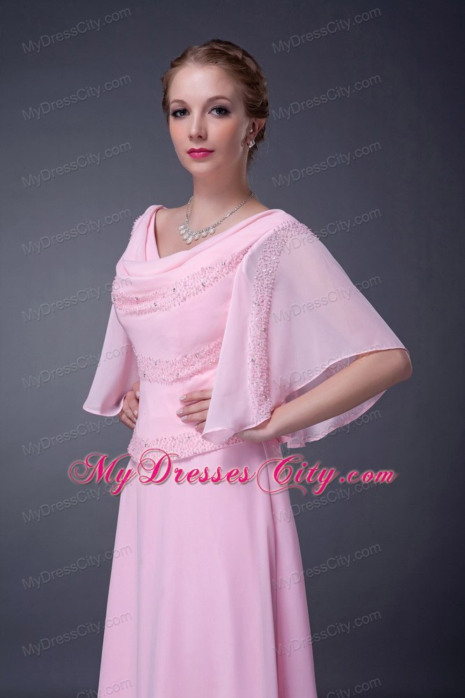 V-neck Pink Empire Mother Of The Bride Dress Long Chiffon Beading