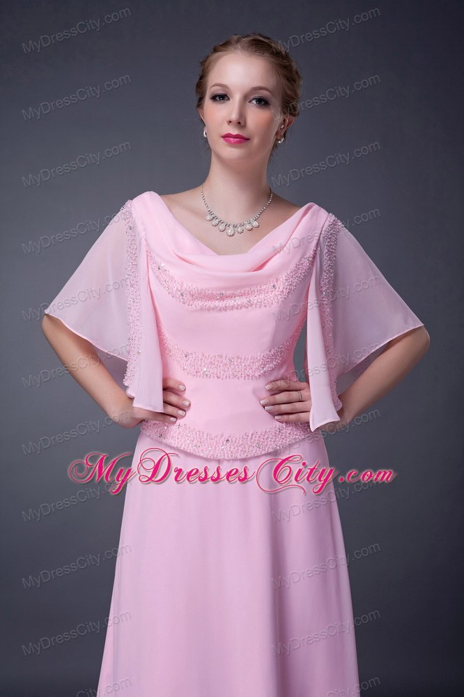 V-neck Pink Empire Mother Of The Bride Dress Long Chiffon Beading