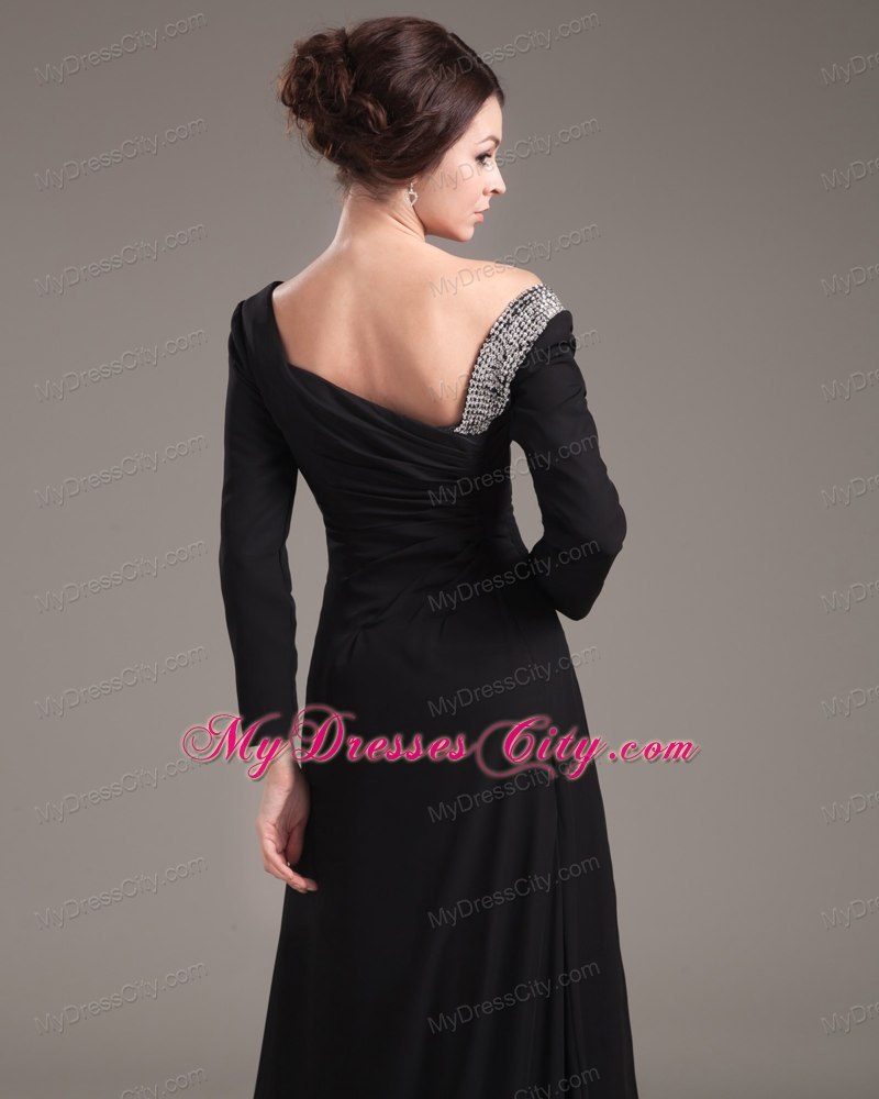 Long Sleeves Beaded High Slit Off The Shoulder Mother of the Groom Dress