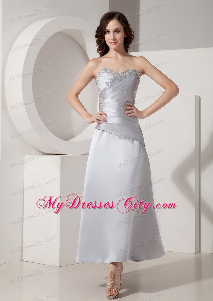 Gray Beaded Sweetheart Ankle-length Mothers Dress with Corset Back