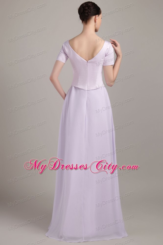 Lilac V-neck Satin and Chiffon Ruching Mother Of The Bride Dress