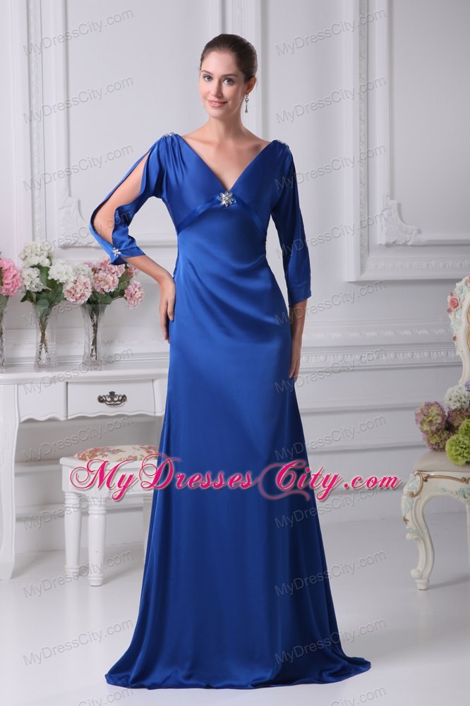 Princess V-neck 3 4 Sleeves Mothers Dress in Royal Blue