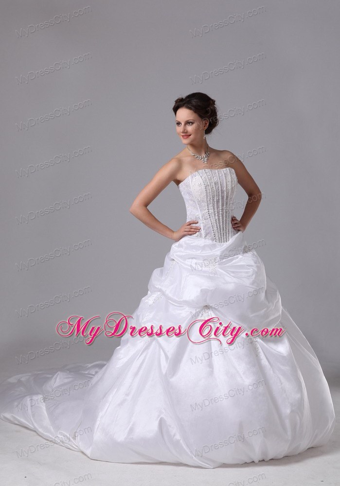 Pick-ups and Diamond Appliques Bridal Gown With Chapel Train