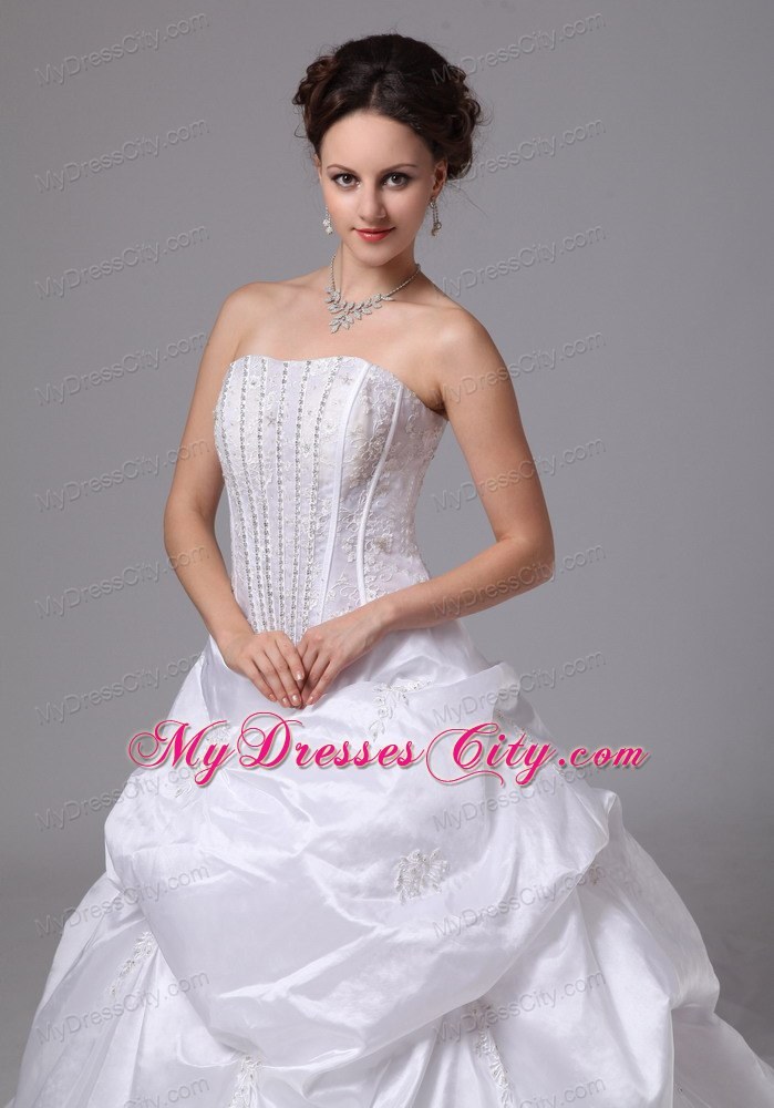 Pick-ups and Diamond Appliques Bridal Gown With Chapel Train
