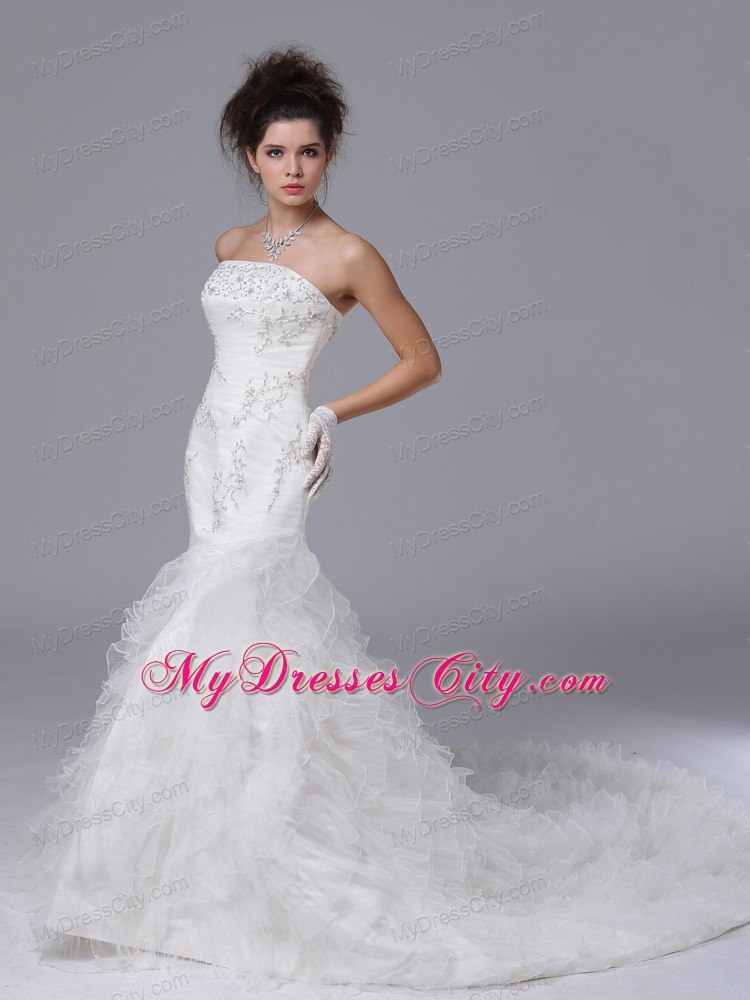 Mermaid Layers Court Train Wedding Dresses with Button Down Back