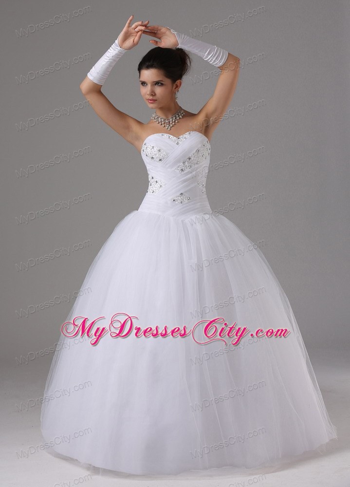Strapless Sweetheart Ruching Ball Gown Wedding Dress with Beaded Bodice