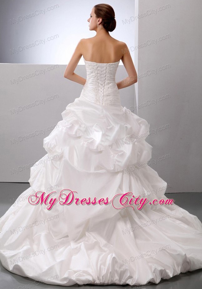 Ruched and Appliqued Bodice Bridal Dress with Pick-ups