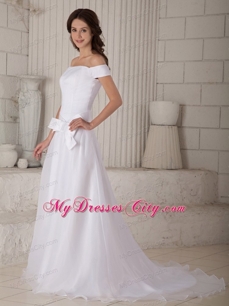 Off-the-shoulder Bowknot Sash Princess Wedding Dress