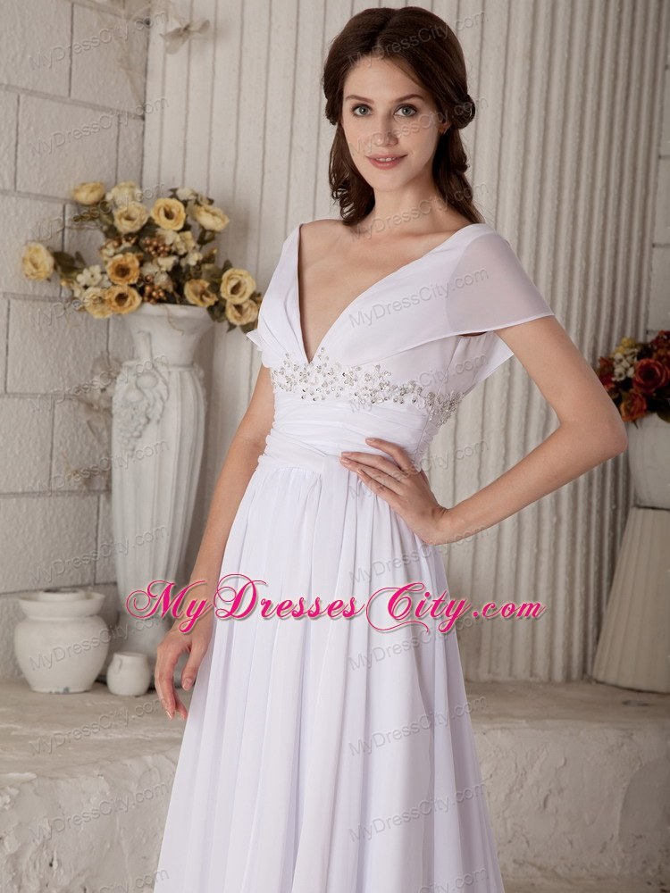 Empire Off-the-shoulder Sash Wedding Dress with Short Sleeves