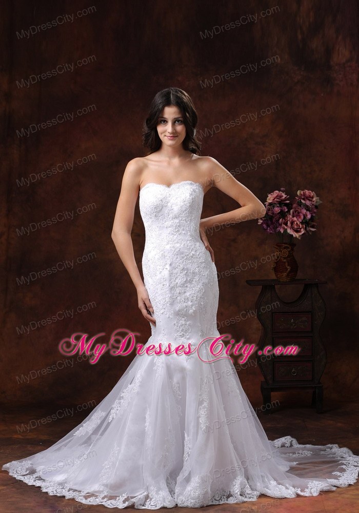 Mermaid Strapless Court Train Lace Luxurious 2013 Wedding Dress