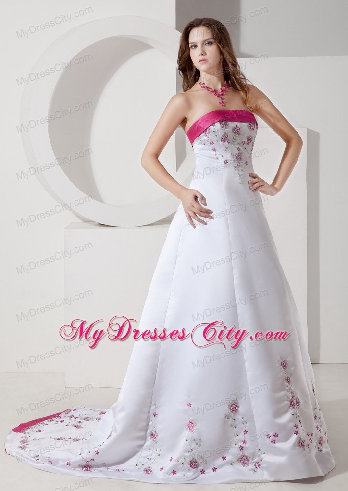 white and pink wedding dresses
