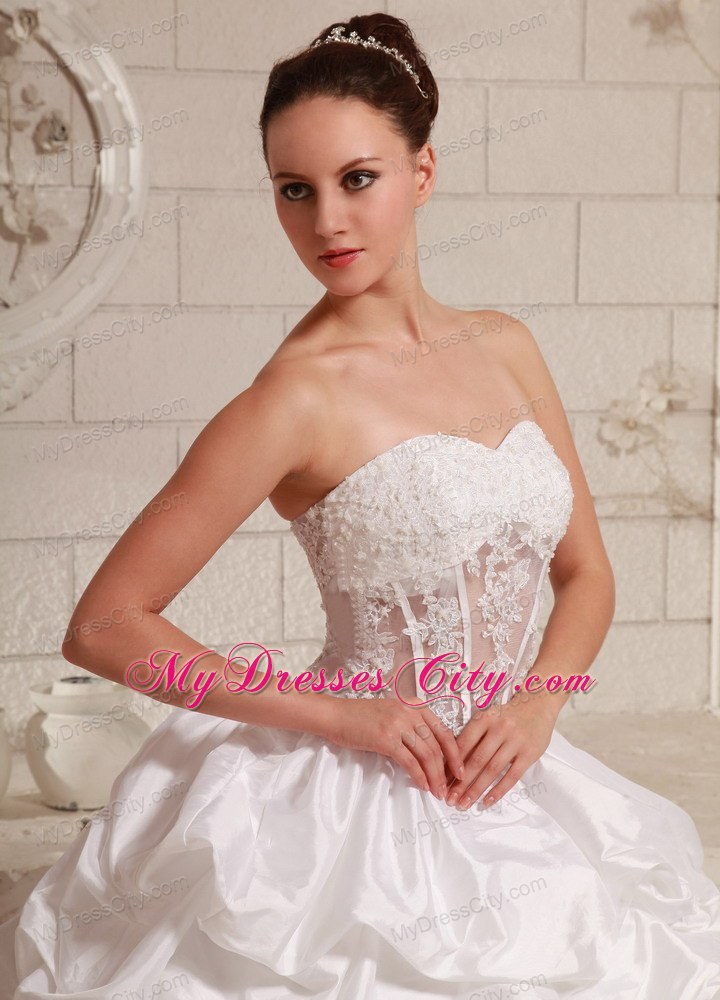 Appliques Transparent Waist Pick-ups Wedding Gowns With Chapel Train