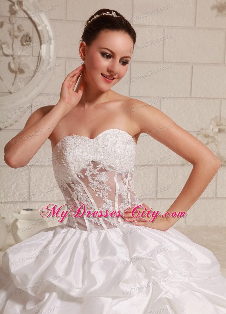 Appliques Transparent Waist Pick-ups Wedding Gowns With Chapel Train