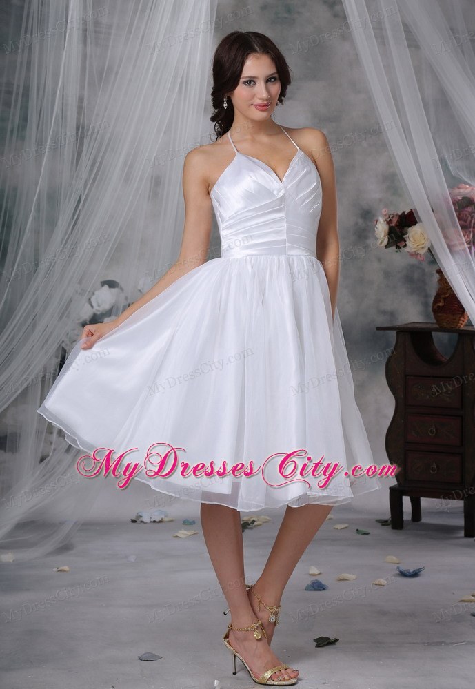 Spaghetti Strap Haltered 2013 Short Wedding Dress with Ruched Bodice