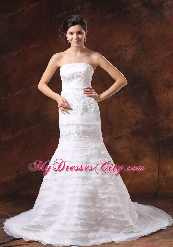 Embroidery Decorate Bodice Organza Layered Wedding Dress