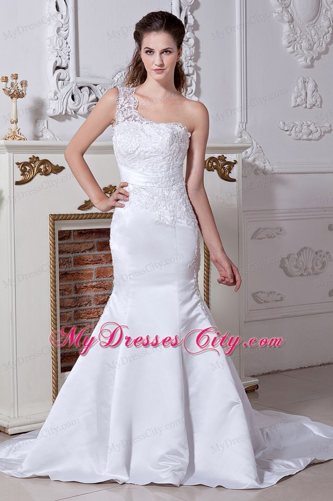 2013 Mermaid One Lace Shoulder Beading and Embroidery Wedding Dress