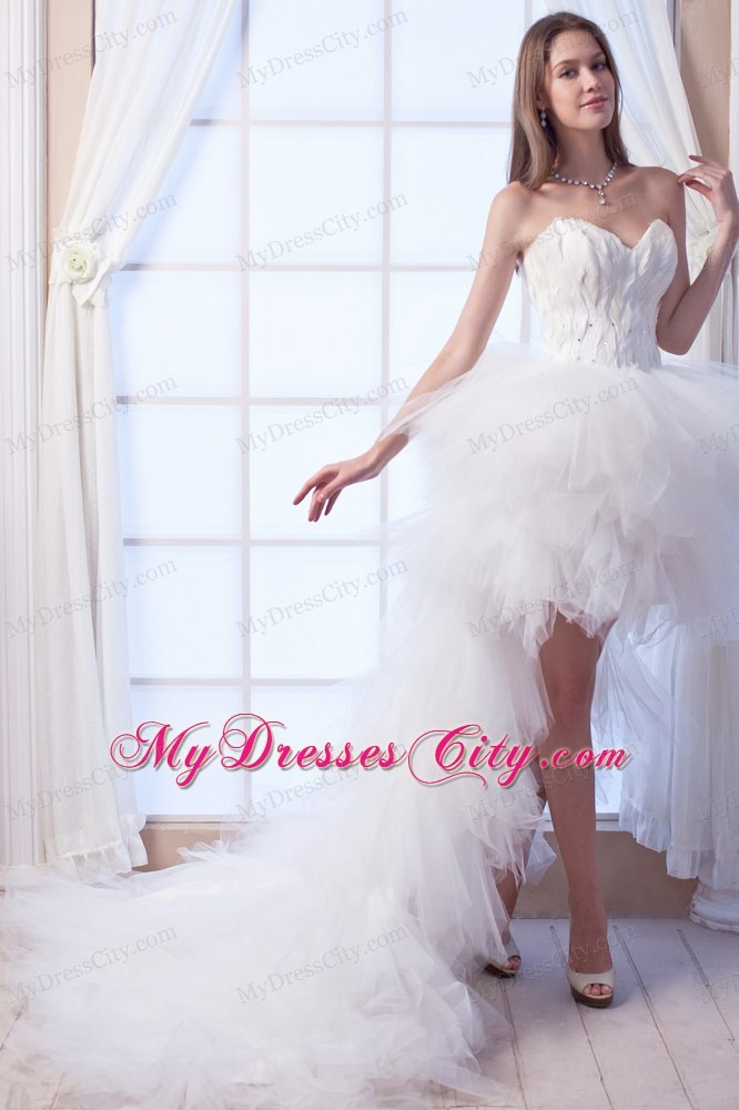 New Arrival A-line Sweetheart High-low Appliques and Beading Wedding Dress