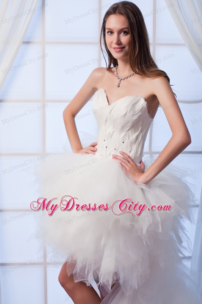 New Arrival A-line Sweetheart High-low Appliques and Beading Wedding Dress
